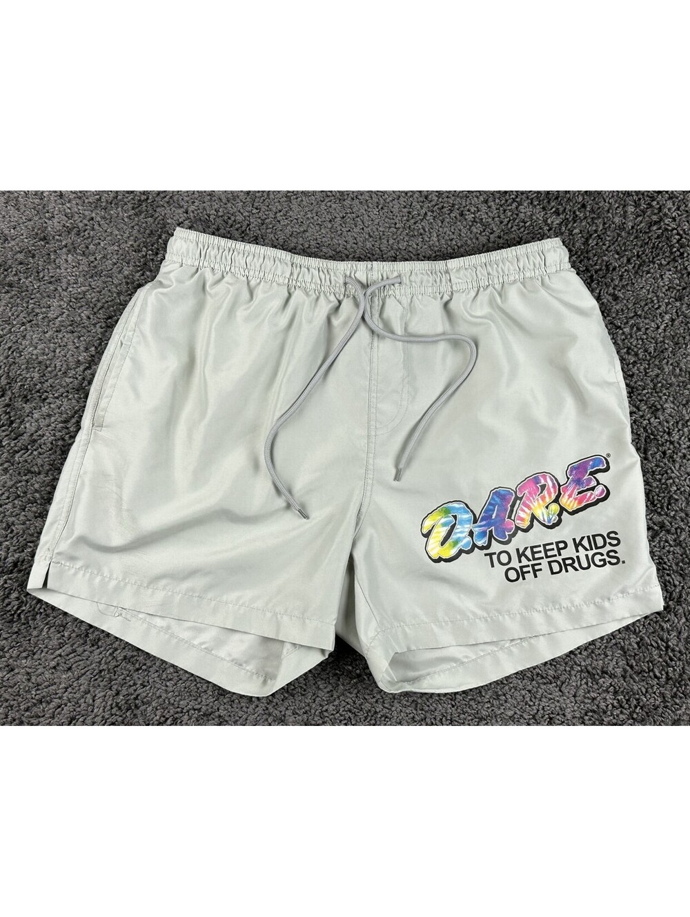 DARE To Keep Kids Off Drugs Swim Trunks Men Gray Board Shorts Sz Large